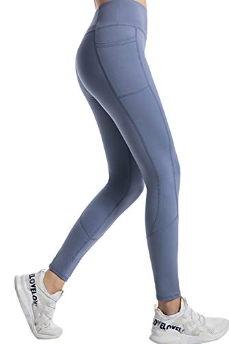 EVELIFE Pantalones Deportivos Alta Cintura Elásticos Yoga con Bolsillos Fitness Leggings Gimnasio (Azul Clásico Small)