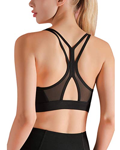 EVELIFE Sujetador Deportivo Mujer con Almohadillas Extraíbles Espalda Cruzada, Respirable Yoga Bra Deporte sin Costuras para Gimnasio Fitness Ejercicio (Negro, Large)