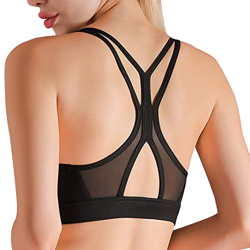 EVELIFE Sujetador Deportivo Mujer con Almohadillas Extraíbles Espalda Cruzada, Respirable Yoga Bra Deporte sin Costuras para Gimnasio Fitness Ejercicio (Negro, Large)