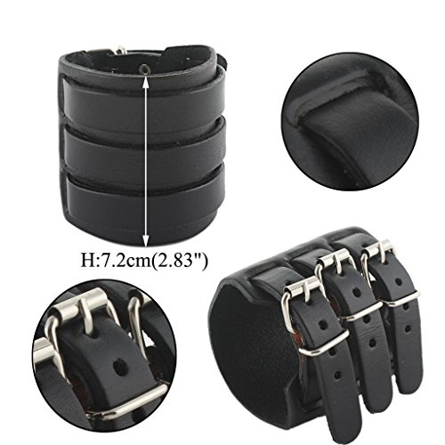 EVER FAITH® 3 Capas de Ancho cinturón de Cuero Genuino Hombres Pulsera Negro Pulsera Pareja Unisex N03746-1 EVER FAITH® 3 Capas de Ancho cinturón de Cuero Genuino Hombres Pulsera Negro Pulsera Pareja Unisex N03746-1
