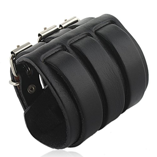 EVER FAITH® 3 Capas de Ancho cinturón de Cuero Genuino Hombres Pulsera Negro Pulsera Pareja Unisex N03746-1 EVER FAITH® 3 Capas de Ancho cinturón de Cuero Genuino Hombres Pulsera Negro Pulsera Pareja Unisex N03746-1