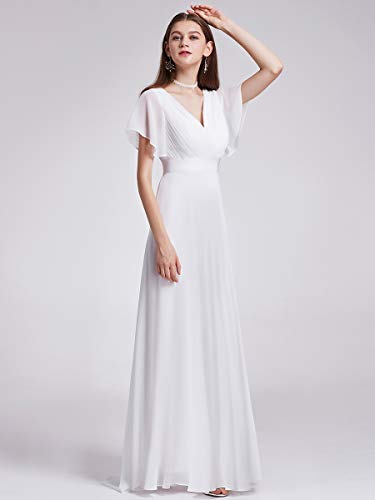 Ever-Pretty A-línea Vestido de Fiesta Cuello en V Manga Corta Gasa Corte Imperio para Mujer Blanco 36 Ever-Pretty A-línea Vestido de Fiesta Cuello en V Manga Corta Gasa Corte Imperio para Mujer Blanco 36