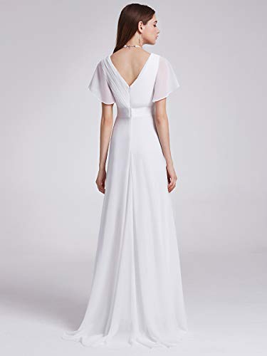 Ever-Pretty A-línea Vestido de Fiesta Cuello en V Manga Corta Gasa Corte Imperio para Mujer Blanco 36 Ever-Pretty A-línea Vestido de Fiesta Cuello en V Manga Corta Gasa Corte Imperio para Mujer Blanco 36