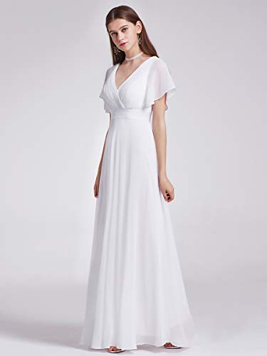 Ever-Pretty A-línea Vestido de Fiesta Cuello en V Manga Corta Gasa Corte Imperio para Mujer Blanco 36 Ever-Pretty A-línea Vestido de Fiesta Cuello en V Manga Corta Gasa Corte Imperio para Mujer Blanco 36