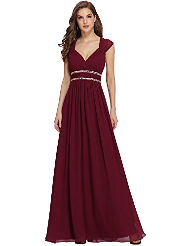 Ever-Pretty A-línea Vestido de Noche Gasa Cuello en V sin Mangas Largo para Mujer Borgoña 36 Ever-Pretty A-línea Vestido de Noche Gasa Cuello en V sin Mangas Largo para Mujer Borgoña 36