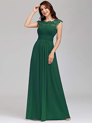 Ever-Pretty Vestido de Fiesta Encaje Gasa Cuello Redondo Corte Imperio A-línea para Mujer Verde Oscuro 54