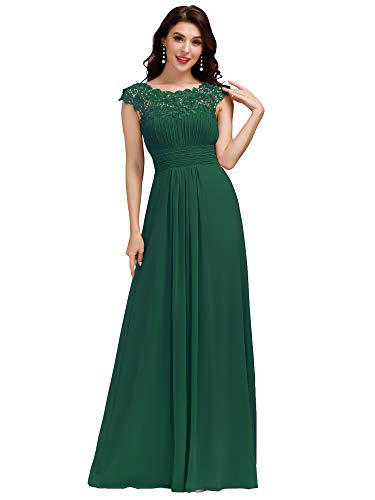 Ever-Pretty Vestido de Fiesta Encaje Gasa Cuello Redondo Corte Imperio A-línea para Mujer Verde Oscuro 54