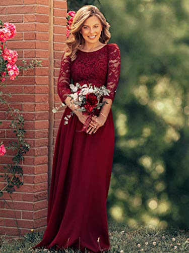 Ever-Pretty Vestidos de Fiesta Encaje Gasa Cuello Redondo Manga 3/4 Corte Imperio A-lĆnea para Mujer BorgoƱa 44 Ever-Pretty Vestidos de Fiesta Encaje Gasa Cuello Redondo Manga 3/4 Corte Imperio A-lĆnea para Mujer BorgoƱa 44