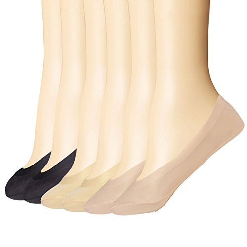 Everbellus 6 Pares Calcetines Invisibles Mujer Silicona Antideslizante (Talla única ES 35-40, Beige & Negro & Marrón)