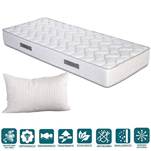 Evergreenweb - Colchón ortopédico Fashion de espuma de poliuretano o viscoelástica, 20 cm de alto, con almohadas, efecto masaje, tejido transpirable antiácaros, ideal para somier y cama