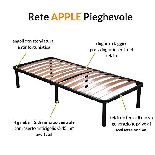 EvergreenWeb - Somier Individual Desmontable 80x200 h 35 cm de Láminas de Madera y Estructura Portante de Hierro con 6 Pies Extraíbles, Ortopédico, Base Empotrada para Todas Las Camas y Colchones