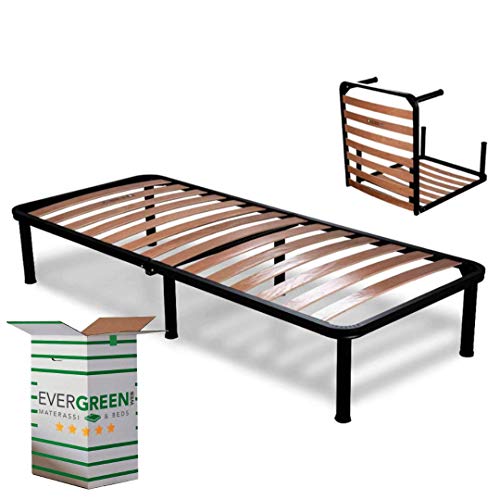 EvergreenWeb - Somier Individual Desmontable 80x200 h 35 cm de Láminas de Madera y Estructura Portante de Hierro con 6 Pies Extraíbles, Ortopédico, Base Empotrada para Todas Las Camas y Colchones