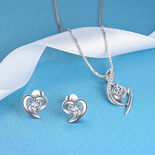 EVERU Conjunto de Joyas Corazón de Plata 925 para Mujeres, Juego de Collar y Aretes Brillante Circonita Regalos Originales con Hermosa Caja Regalo