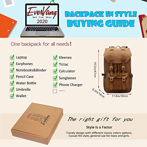 EverVanz Mochila de Lona para Portátil, Maleta Grande para Escuela, Viajes o Senderismo EverVanz Mochila de Lona para Portátil, Maleta Grande para Escuela, Viajes o Senderismo