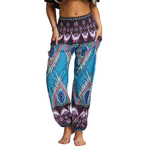 EVFIT Hippie Pantalones tailandeses Vientre Danza Pantalones Estampados De Aptitud De Las Mujeres Deportes Pierna Ancha Bloomers (Color : Blue, Size : One Size)