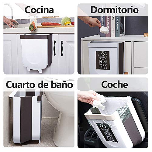 EVILTO Cubos de Basura Plegable Bote de Basura Colgante Basurero Plegable Basura Extraible para la Cocina, Dormitorio y Coche, 9L, Blanco