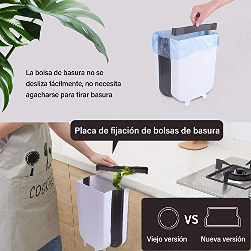 EVILTO Cubos de Basura Plegable Bote de Basura Colgante Basurero Plegable Basura Extraible para la Cocina, Dormitorio y Coche, 9L, Blanco