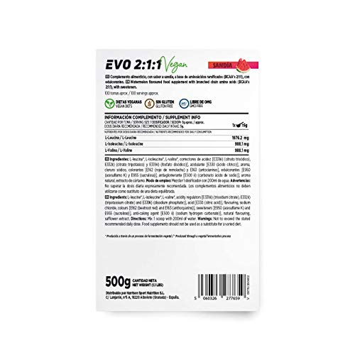 Evo 2:1:1 de HSN | BCAA 2 1 1 en Polvo | Suplemento de Aminoácidos Veganos Sabor Sandía | 100 servicios