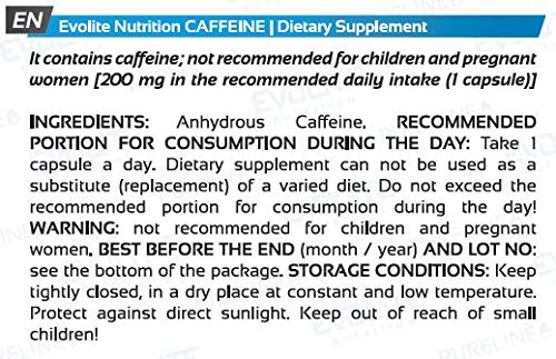 Evolite Nutrition - 200 mg di Caffeina 100 capsule di Pure Power. Potenzia la tua energia.