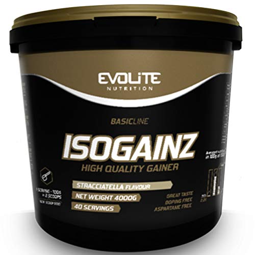 Evolite Nutrition IsoGainz Paquete de 1 x 4000g Gainer - Ganador de Masa - Aumento de Peso – Carbohidratos - Proteína de Suero Aislada y Concentrada (Straciatella)