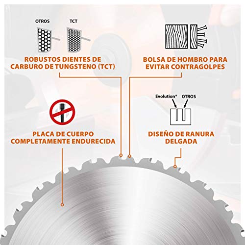 Evolution Power Tools - Hoja de sierra multiuso con punta de acero de carburo RAGE, 255 mm Evolution Power Tools - Hoja de sierra multiuso con punta de acero de carburo RAGE, 255 mm