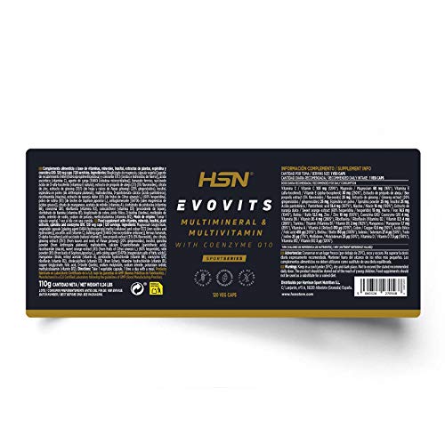 Evovits de HSN | Multivitaminas y Minerales | Complejo Multivitamínico para Mujer + Hombre + Vegetarianos y Deportistas | Vegetariano, Sin Gluten, Sin Lactosa, 120 Cápsulas Vegetales