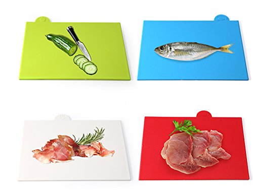 EVST - Juego de 4 tablas de cortar de alta calidad con soporte – compacto, ideal para carne, pescado, verduras, alimentos cocinados y espacio extra para cortar