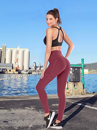 Ewedoos - Pantalones de yoga para mujer con bolsillos, leggings con bolsillos, cintura alta, control de vientre, pantalones no transparentes para hacer ejercicio - - M