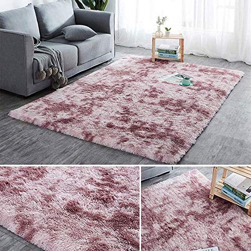 Ewolee Alfombra ultra suave para sala de estar, moderna y peluda extra grande para interiores, antideslizante, para decoración del hogar, dormitorio, dormitorio, 160 x 120 cm (rosa)