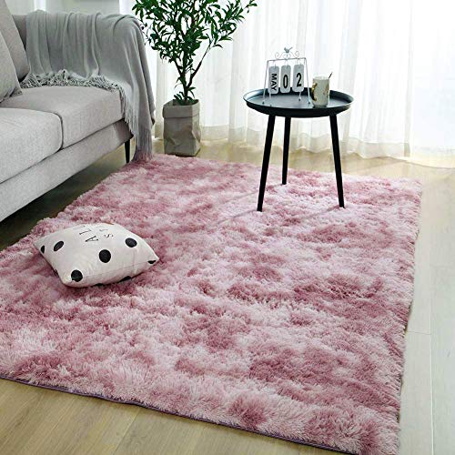 Ewolee Alfombra ultra suave para sala de estar, moderna y peluda extra grande para interiores, antideslizante, para decoración del hogar, dormitorio, dormitorio, 160 x 120 cm (rosa)