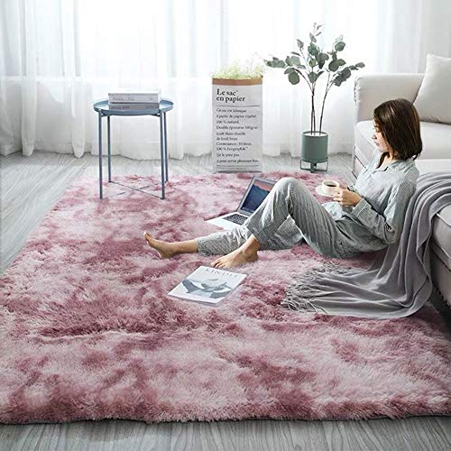 Ewolee Alfombra ultra suave para sala de estar, moderna y peluda extra grande para interiores, antideslizante, para decoración del hogar, dormitorio, dormitorio, 160 x 120 cm (rosa)