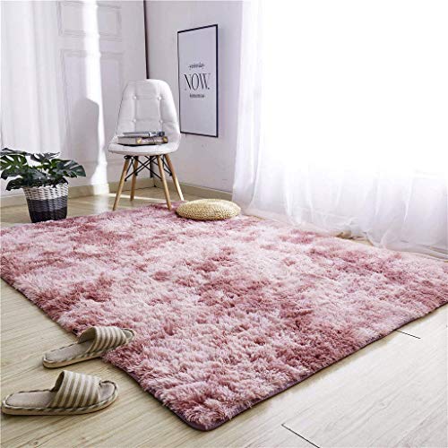 Ewolee Alfombra ultra suave para sala de estar, moderna y peluda extra grande para interiores, antideslizante, para decoración del hogar, dormitorio, dormitorio, 160 x 120 cm (rosa)