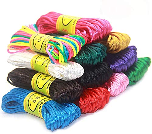 Ewparts 12 paquetes 2.5mm Satin / Rattail cuerda de seda para collar pulsera cordón de reborde para joyería haciendo accesorios, 10 metros cada uno