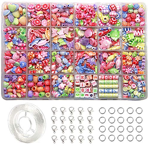 EWPARTSES 24 Clases Abalorios Perlas de Resina Acrílica Cuentas Redondas Abalorios Colores Piedras para Pulseras Joyas DIY Manualid para niños niña Regalo Pulsera DIY Haciendo Kit (Retro Style)