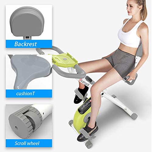 EWQ Bicicleta estática plegable para el hogar, con diseño de respaldo, control magnético silencioso, ajuste de resistencia a 8 velocidades, bicicleta de fitness y entrenamiento de abdominales