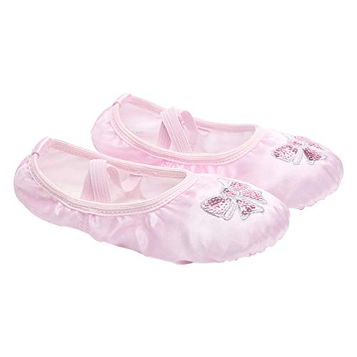 EXCEART 1 par de Zapatos de Ballet para Niños Zapatos de Baile de Suela Blanda Lentejuelas Bordadas Bailarinas Zapatillas de Baile Zapatos Planos de Pilates para Niñas Y Niños Pequeños (Talla 28 Rosa)