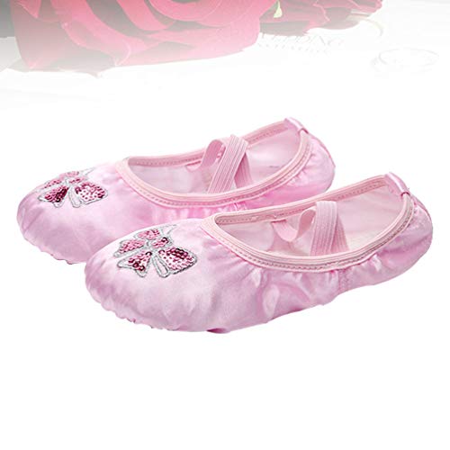EXCEART 1 par de Zapatos de Ballet para Niños Zapatos de Baile de Suela Blanda Lentejuelas Bordadas Bailarinas Zapatillas de Baile Zapatos Planos de Pilates para Niñas Y Niños Pequeños (Talla 28 Rosa)