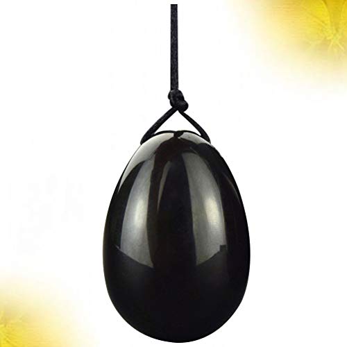 EXCEART Huevo de Obsidiana Negra Yoni con Hilo No Encerado Cristal de Cuarzo Perforado Huevo de Jade Chakra Curación Yoga Ejercicio Huevos para Músculos Ejercicio de Kegel 30 Mm