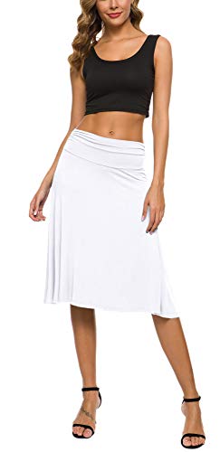 EXCHIC Falda de Yoga para Mujer con Mini Llamarada (L, Blanco)