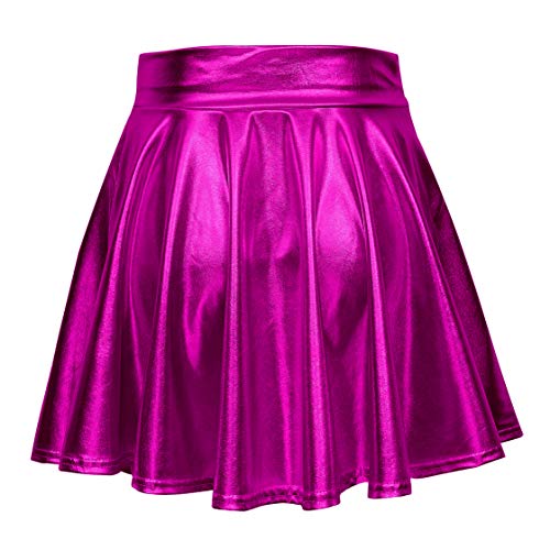 EXCHIC Mujer Falda Skater Acampanada MetƔlica Brillante (L, Rosa roja) EXCHIC Mujer Falda Skater Acampanada MetƔlica Brillante (L, Rosa roja)
