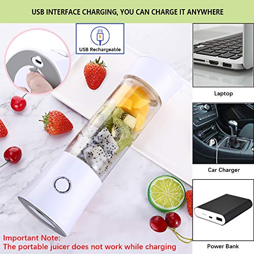 Exprimidor Eléctrico Zumo Portátil, Extractor de Jugos para Frutas y Verduras, 480mL Licuadora Taza de Juicer Pequeña USB Recargable de 4000mAh para Leche Batidos, Smoothies, Comida Bebés (Blanco)