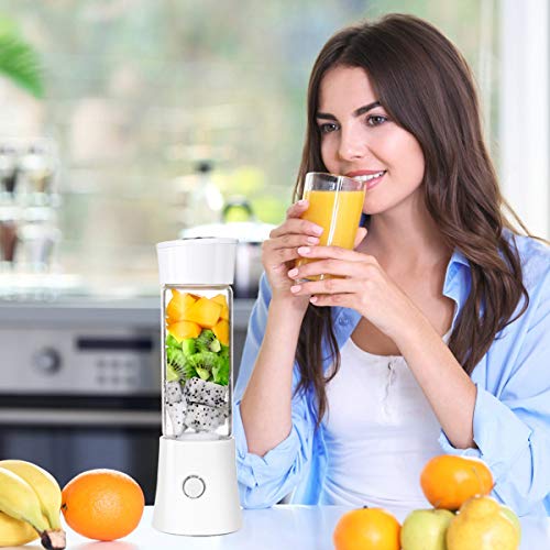 Exprimidor Eléctrico Zumo Portátil, Extractor de Jugos para Frutas y Verduras, 480mL Licuadora Taza de Juicer Pequeña USB Recargable de 4000mAh para Leche Batidos, Smoothies, Comida Bebés (Blanco)