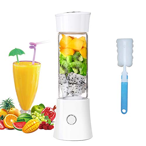 Exprimidor Eléctrico Zumo Portátil, Extractor de Jugos para Frutas y Verduras, 480mL Licuadora Taza de Juicer Pequeña USB Recargable de 4000mAh para Leche Batidos, Smoothies, Comida Bebés (Blanco)