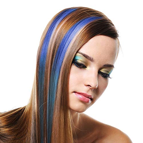 Extensiones Clip Colores, Puede Ser Soplado En Caliente La Peluca , De Una Pieza Extensiones Colores Pelo Es Estable y No Es Fácil De Caer Para Mujeres y Niñas（Azul Zafiro Degradado Azul Menta）