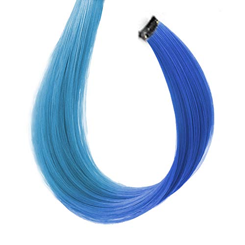 Extensiones Clip Colores, Puede Ser Soplado En Caliente La Peluca , De Una Pieza Extensiones Colores Pelo Es Estable y No Es Fácil De Caer Para Mujeres y Niñas（Azul Zafiro Degradado Azul Menta）