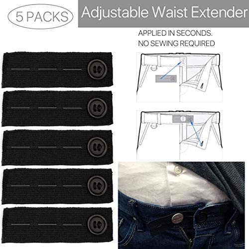 Extensores de Cintura Elástica,5 PCS Extensor de Pantalones Cintura Ajustable Extensores de Botones Amplificador de Pantalones para Vaqueros Pantalones para Embarazadas Pantalones Negros