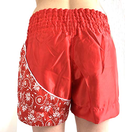 Extiff Muay Thai - Pantalones cortos de boxeo para muay Thai (MMA, Kick Boxing, artes marciales, fitness, color rojo y blanco, M)