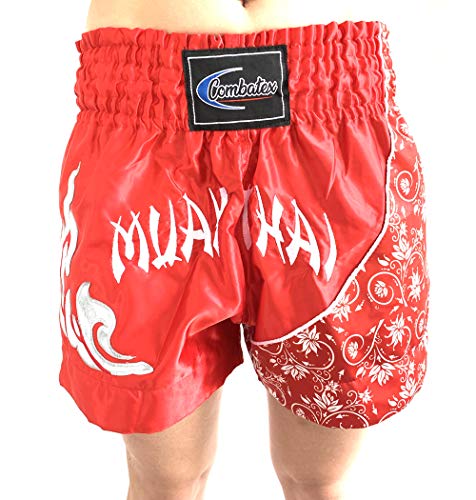 Extiff Muay Thai - Pantalones cortos de boxeo para muay Thai (MMA, Kick Boxing, artes marciales, fitness, color rojo y blanco, M)