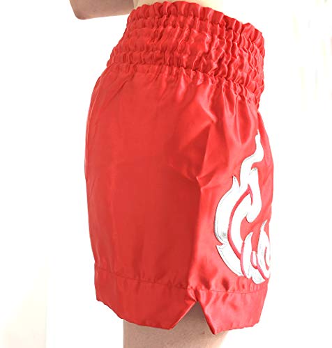 Extiff Muay Thai - Pantalones cortos de boxeo para muay Thai (MMA, Kick Boxing, artes marciales, fitness, color rojo y blanco, M)