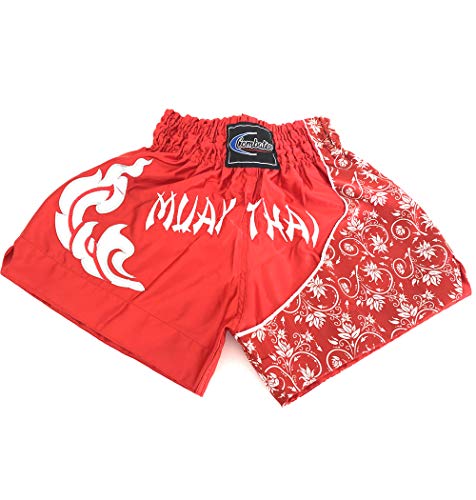 Extiff Muay Thai - Pantalones cortos de boxeo para muay Thai (MMA, Kick Boxing, artes marciales, fitness, color rojo y blanco, M)